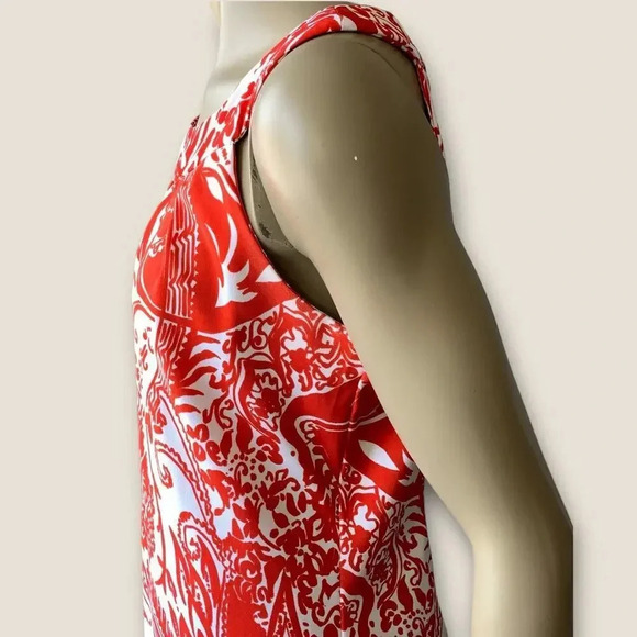 Perceptions New York Paisley Sleeveless Shift Tank Dress Stretchy Size 12 Coral - Picture 8 of 14